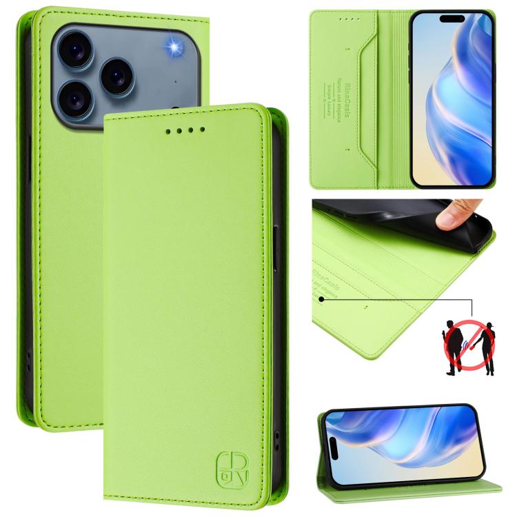 For iPhone 17 Pro RC01 Dual-Folded Magnetic Suction RFID Leather Phone Case(Grass Green)