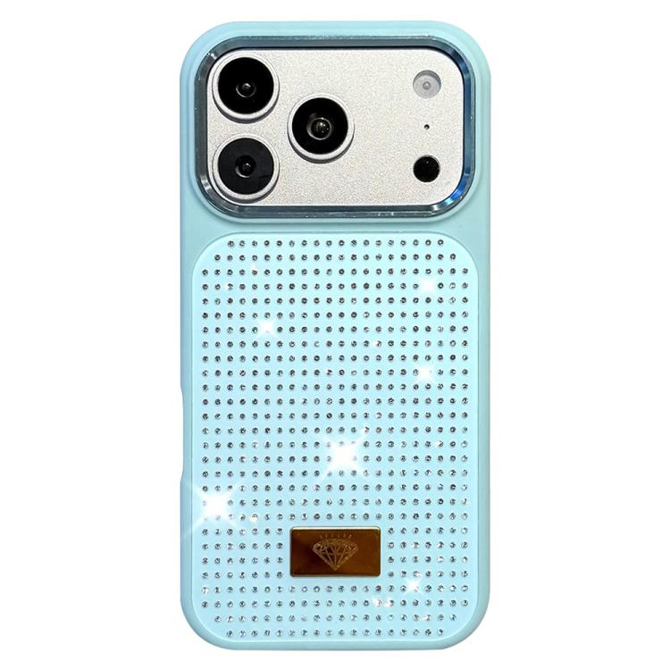 For iPhone 17 Pro Resin Rhinestones Metal Emblem TPU + PC Shockproof Phone Case(Blue)