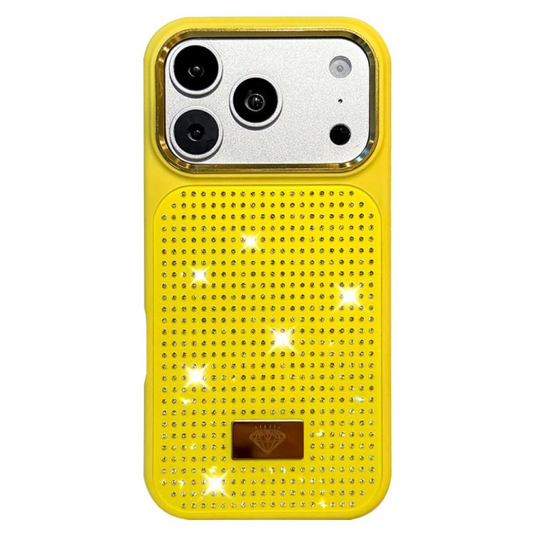 For iPhone 17 Pro Resin Rhinestones Metal Emblem TPU + PC Shockproof Phone Case(Green)