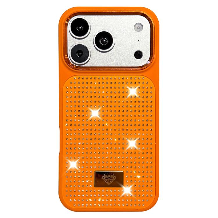 For iPhone 17 Pro Resin Rhinestones Metal Emblem TPU + PC Shockproof Phone Case(Orange)