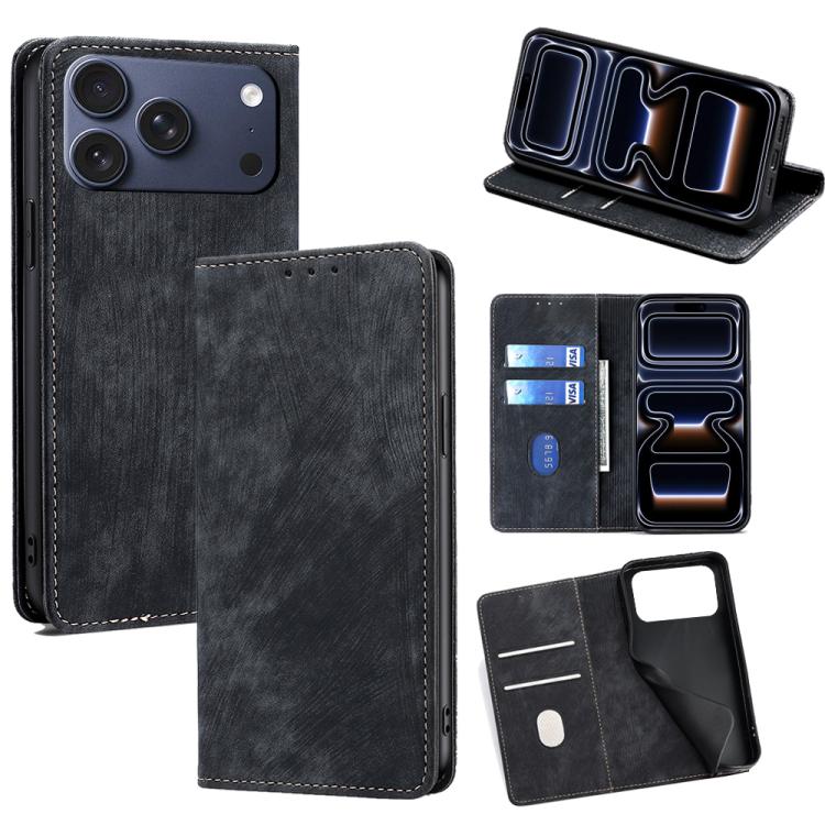 For iPhone 17 Pro RFID Anti-theft Brush Magnetic Leather Phone Case(Black)
