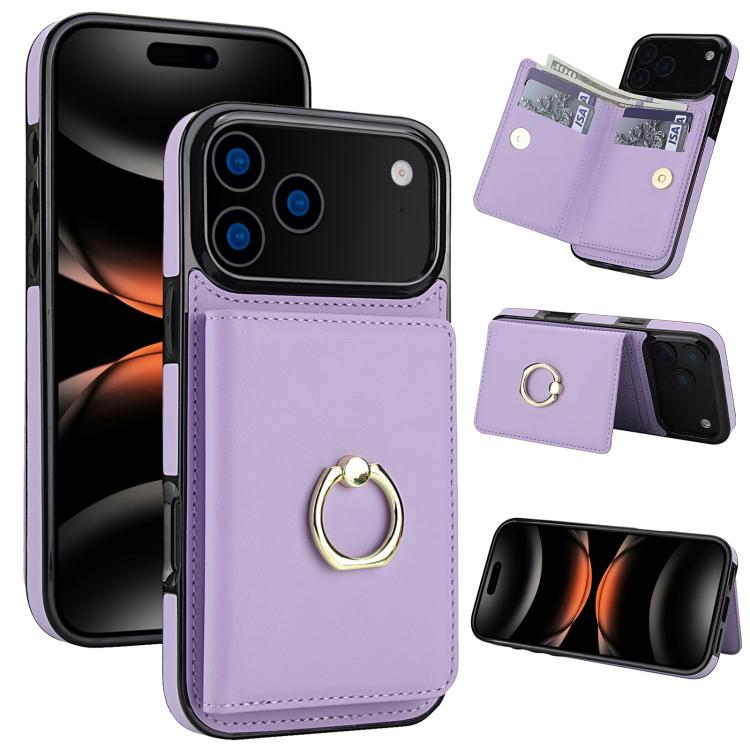 For iPhone 17 Pro RFID Anti-theft Card Ring Holder Phone Case(Purple)