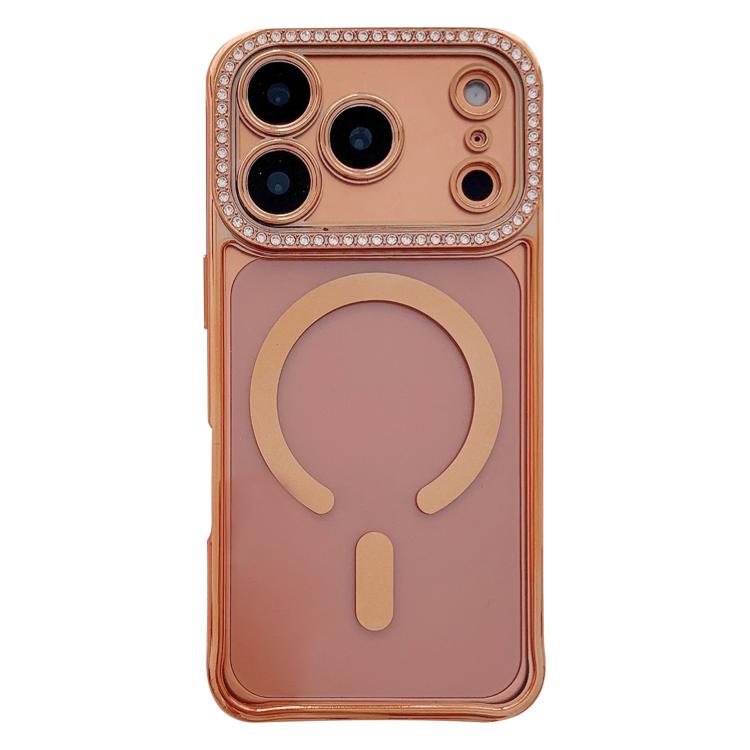 For iPhone 17 Pro Rhinestone Clear Acrylic Electroplated Magnetic Phone Case(Orange)