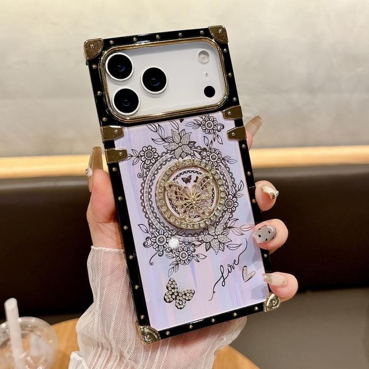 For iPhone 17 Pro Rhinestone Decor Butterfly Pattern TPU + PC Phone Case(Purple)