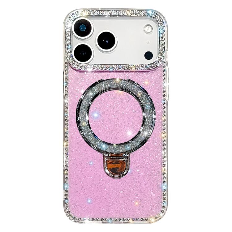 For iPhone 17 Pro Rhinestone Glitter Kickstand Dual-side IMD Phone Case(Glitter Light Purple)