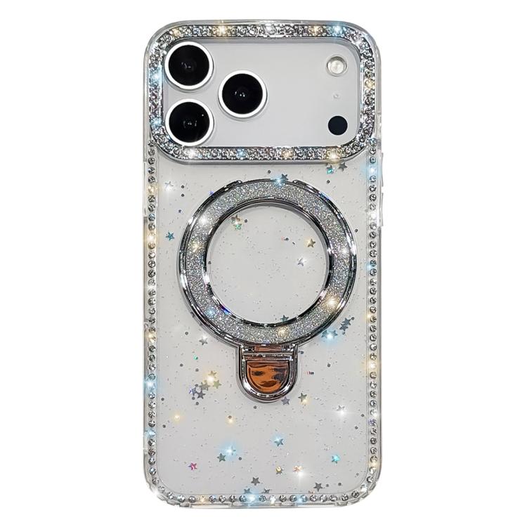 For iPhone 17 Pro Rhinestone Glitter Kickstand Dual-side IMD Phone Case(Glitter Stars)