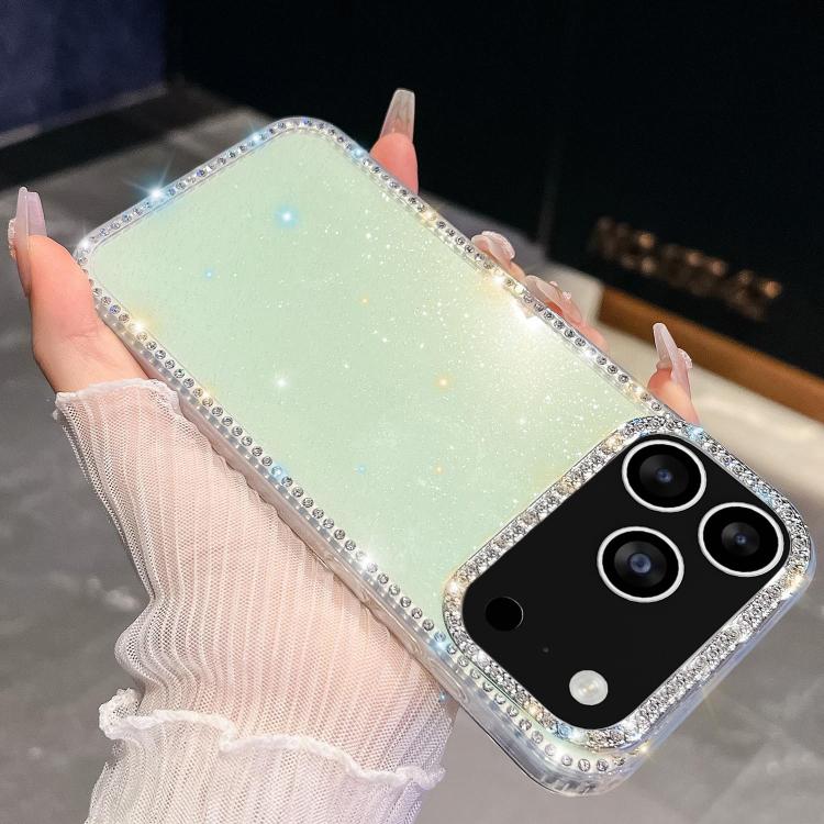 For iPhone 17 Pro Rhinestone Glitter TPU 4-corners Anti-fall Phone Case(Light Green)
