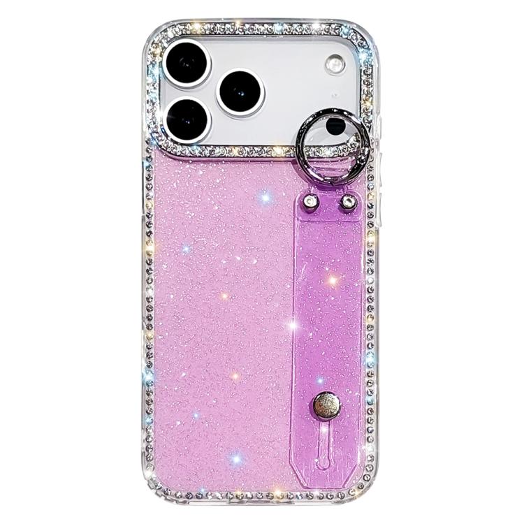 For iPhone 17 Pro Rhinestone Glitter Wristband Holder Phone Case(Glitter Light Purple)