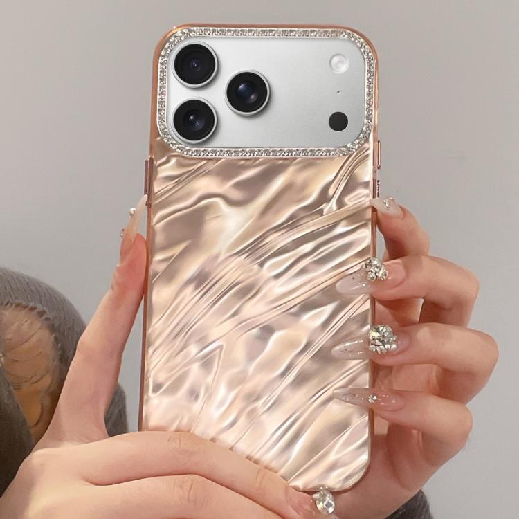For iPhone 17 Pro Rhinestone Lens Frame Wrinkled Design Phone Case(Transparent Pink)