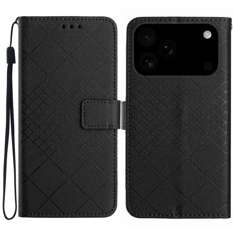 For iPhone 17 Pro Rhombic Grid Texture Leather Phone Case(Black)