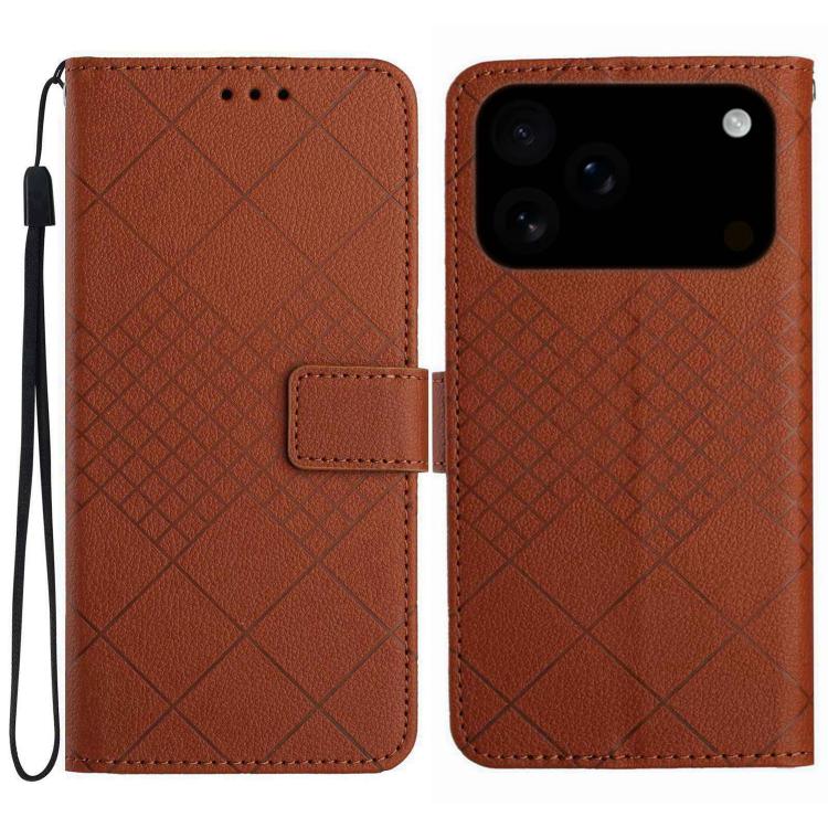 For iPhone 17 Pro Rhombic Grid Texture Leather Phone Case(Brown)
