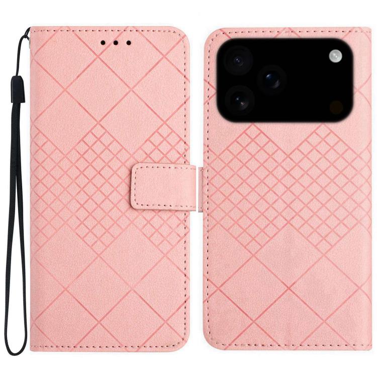 For iPhone 17 Pro Rhombic Grid Texture Leather Phone Case(Pink)