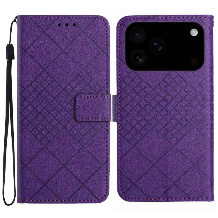 For iPhone 17 Pro Rhombic Grid Texture Leather Phone Case(Purple)