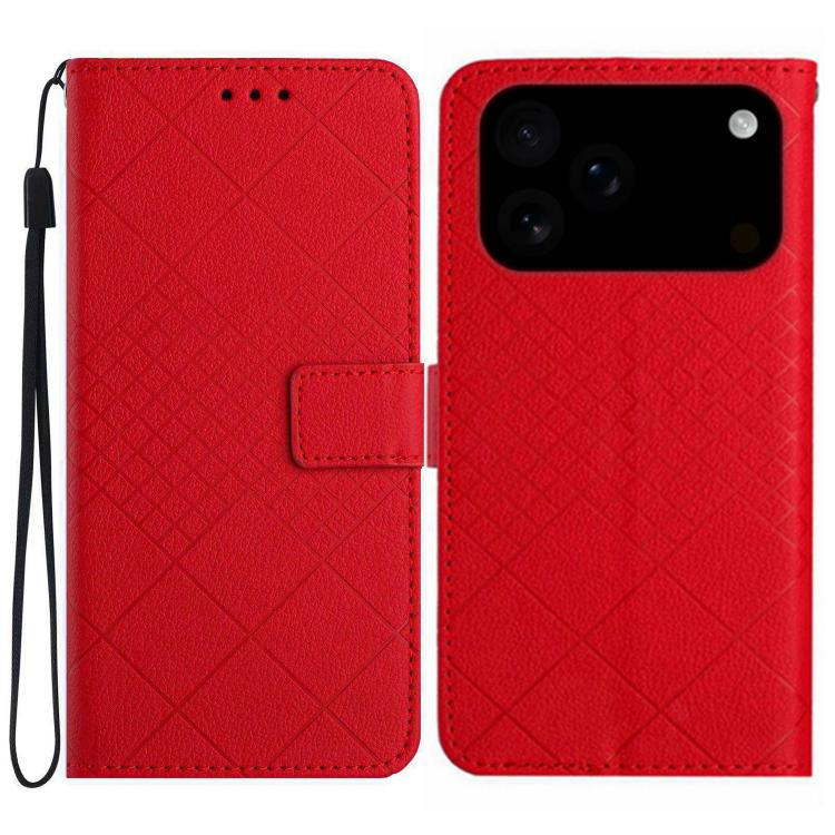 For iPhone 17 Pro Rhombic Grid Texture Leather Phone Case(Red)