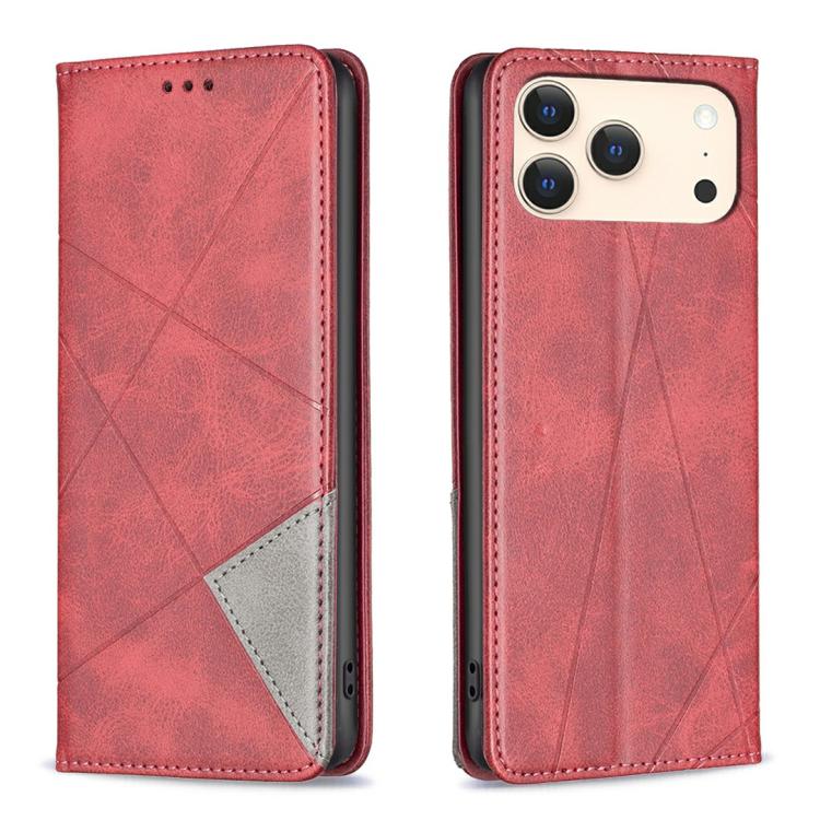 For iPhone 17 Pro Rhombus Texture Magnetic Leather Phone Case(Red)