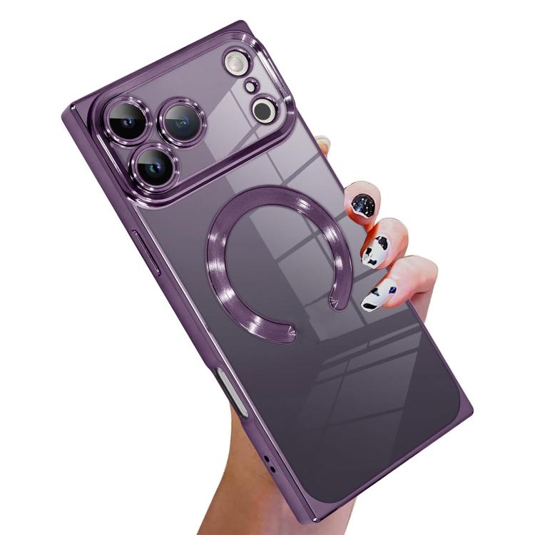 For iPhone 17 Pro Right Angle Square Electroplated CD Pattern TPU MagSafe Phone Case(Dark Purple)