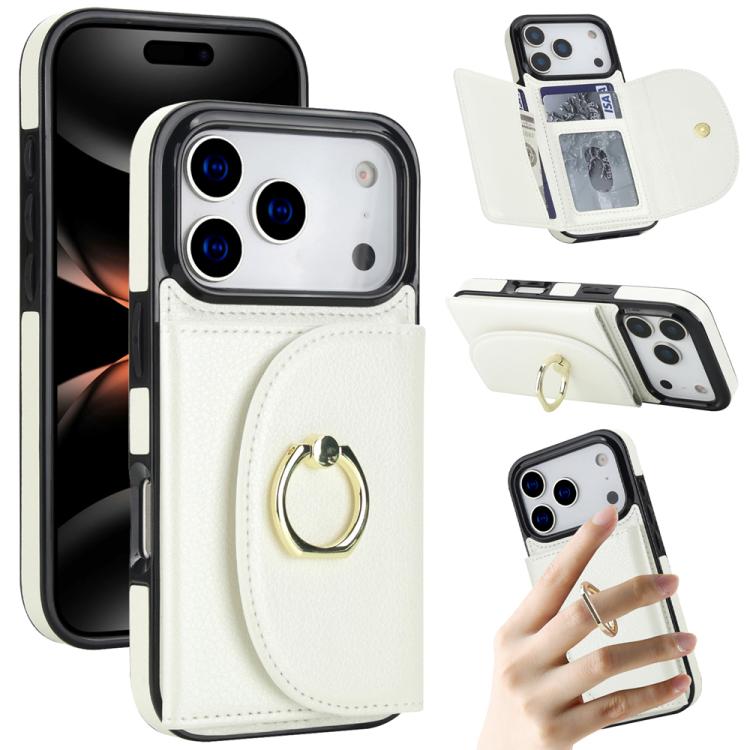 For iPhone 17 Pro Ring Holder Card Bag Skin Feel Phone Case(White)