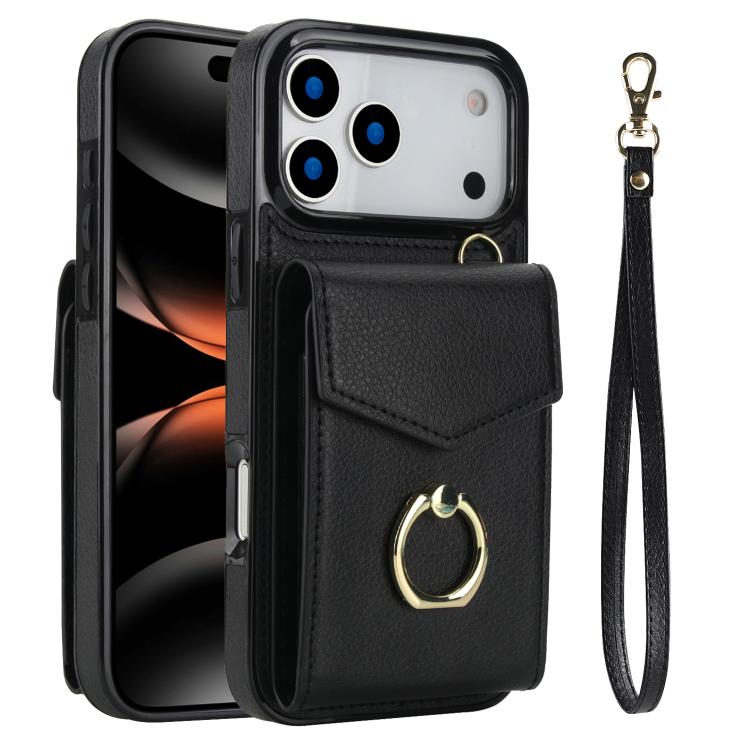 For iPhone 17 Pro Ring Holder RFID Card Slot Phone Case(Black)