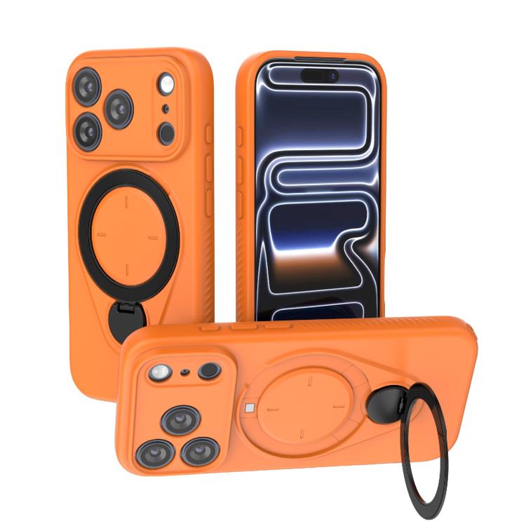 For iPhone 17 Pro Ring Shield MagSafe TPU Phone Case with 360 Degree Rotating Holder(Orange)