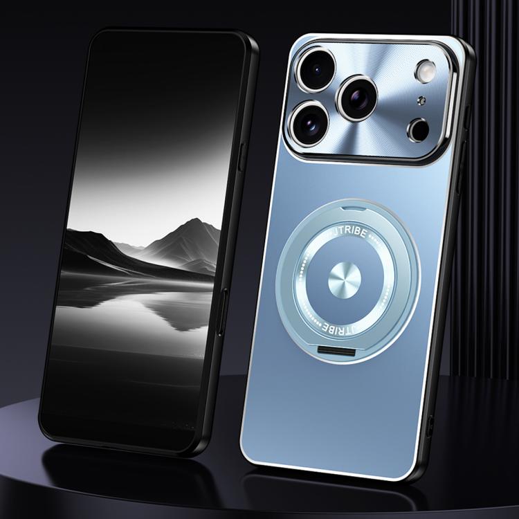 For iPhone 17 Pro Rotating Holder Frosted Metal Phone Case(Blue)