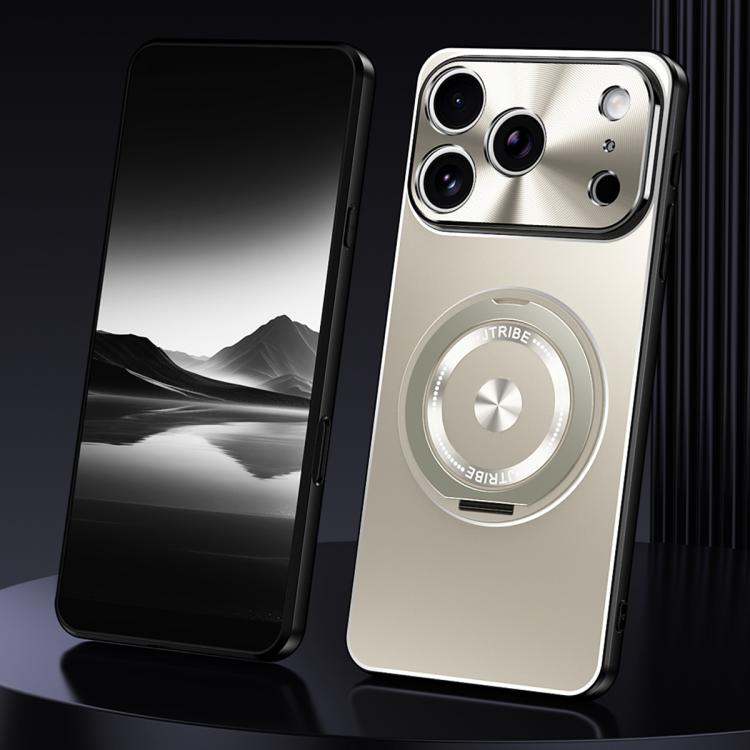 For iPhone 17 Pro Rotating Holder Frosted Metal Phone Case(Titanium)