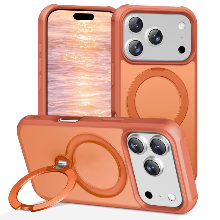 For iPhone 17 Pro Rotating Pivot Bracket Magnetic Phone Case(Orange)