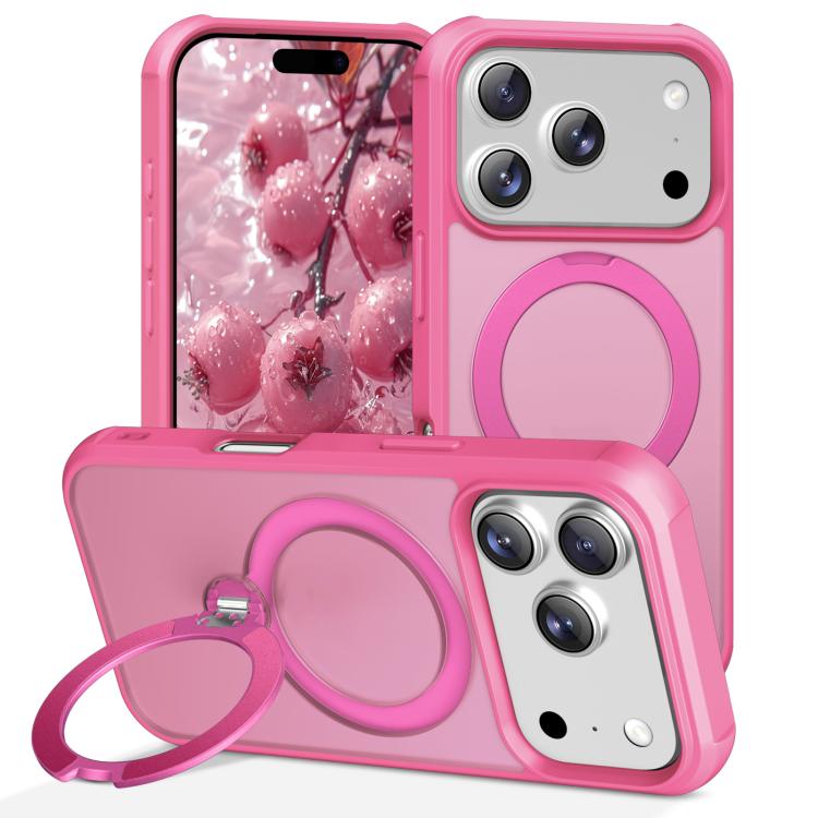 For iPhone 17 Pro Rotating Pivot Bracket Magnetic Phone Case(Rose Red)
