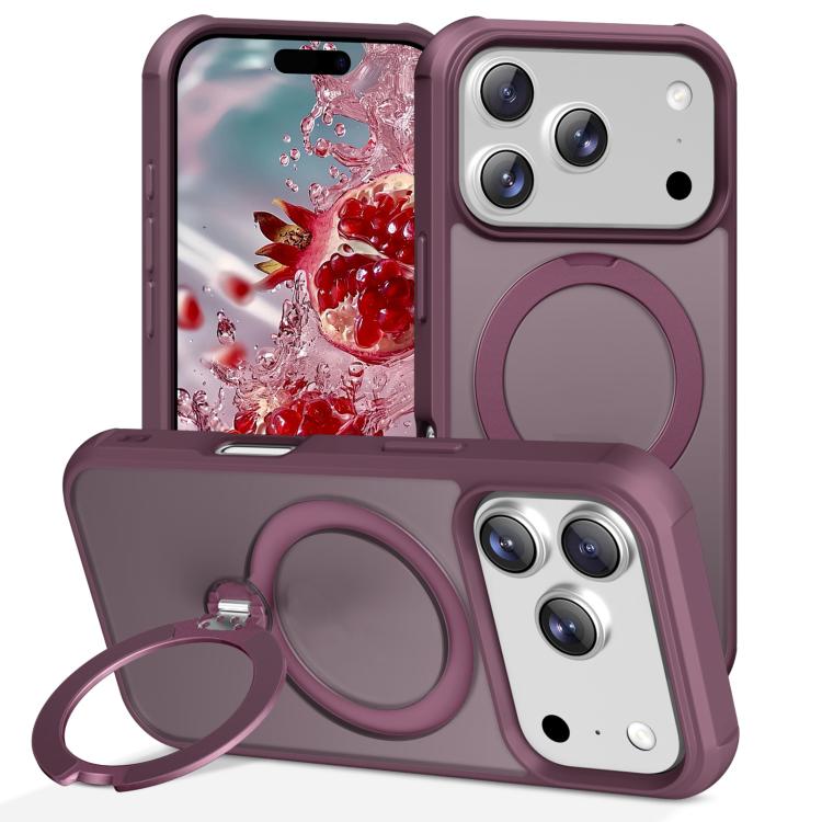 For iPhone 17 Pro Rotating Pivot Bracket Magnetic Phone Case(Wine Red)
