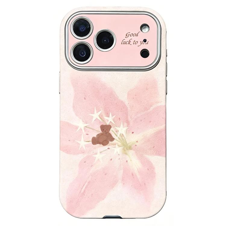 For iPhone 17 Pro Rounded Edge Large Window Silicone Phone Case(Flower Bear)