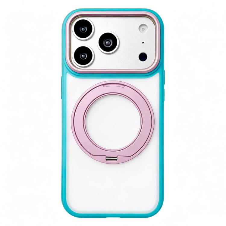 For iPhone 17 Pro Semi-transparent Color Shield 360 Rotation Holder Magnetic Phone Case(Blue)