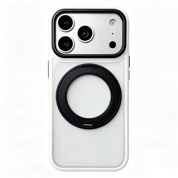 For iPhone 17 Pro Semi-transparent Color Shield 360 Rotation Holder Magnetic Phone Case(White)