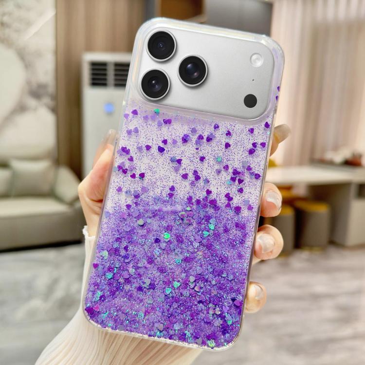 For iPhone 17 Pro Sequins Glitter Gradient Epoxy TPU Phone Case(Purple)