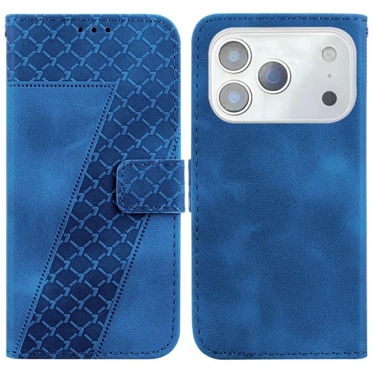 For iPhone 17 Pro Seven-shaped Embossed Leather Phone Case(Blue)