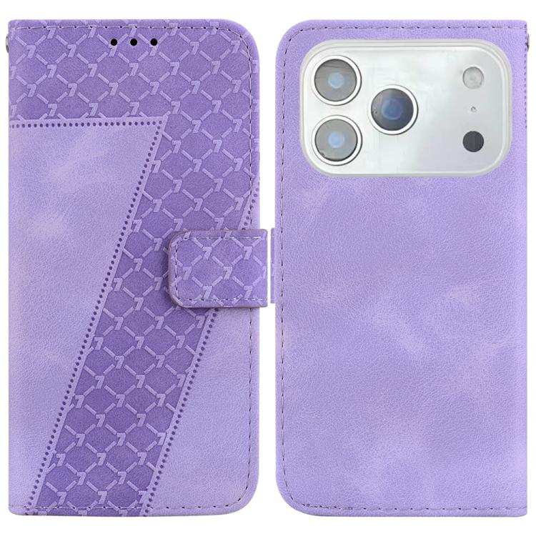 For iPhone 17 Pro Seven-shaped Embossed Leather Phone Case(Purple)