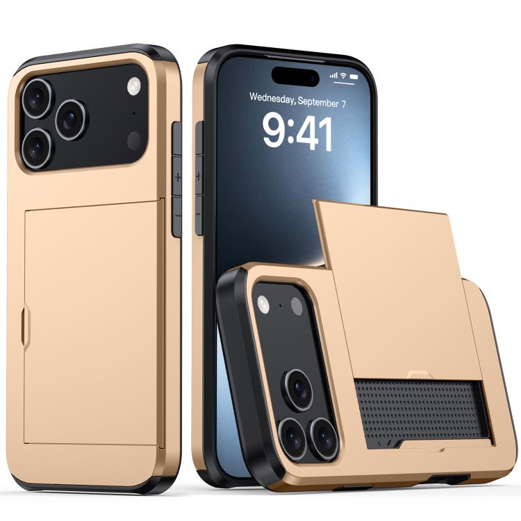 For iPhone 17 Pro Shockproof Armor Phone Case with Card Slot(Gold)