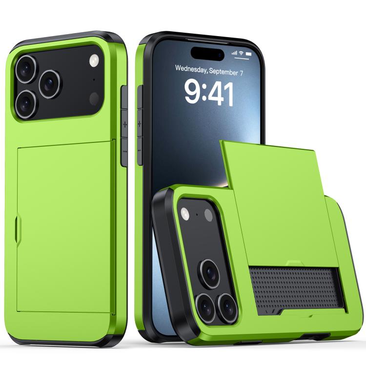 For iPhone 17 Pro Shockproof Armor Phone Case with Card Slot(Green)