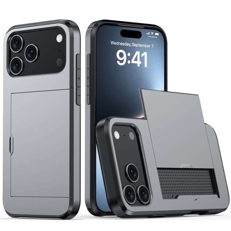 For iPhone 17 Pro Shockproof Armor Phone Case with Card Slot(Grey)