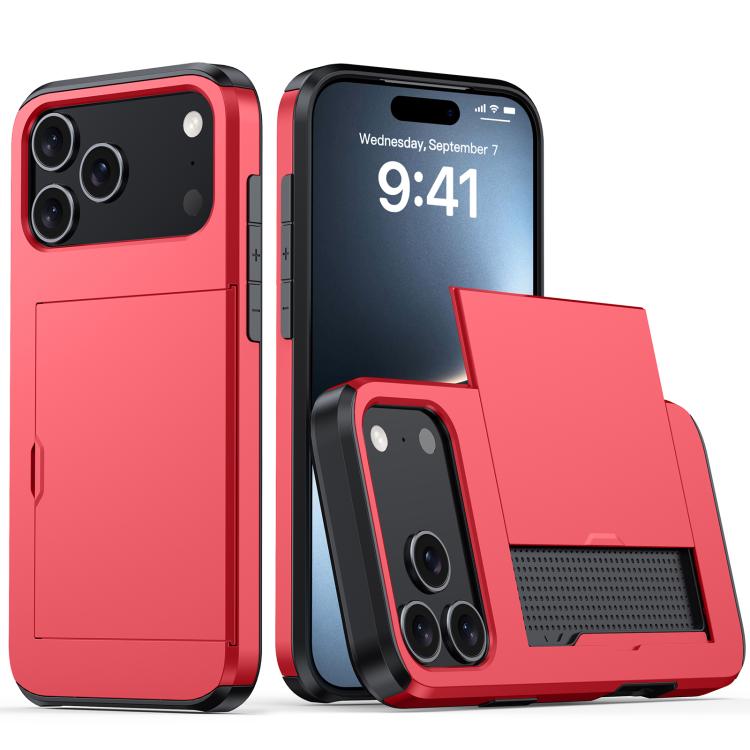 For iPhone 17 Pro Shockproof Armor Phone Case with Card Slot(Red)