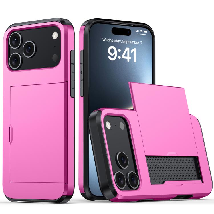 For iPhone 17 Pro Shockproof Armor Phone Case with Card Slot(Rose Red)