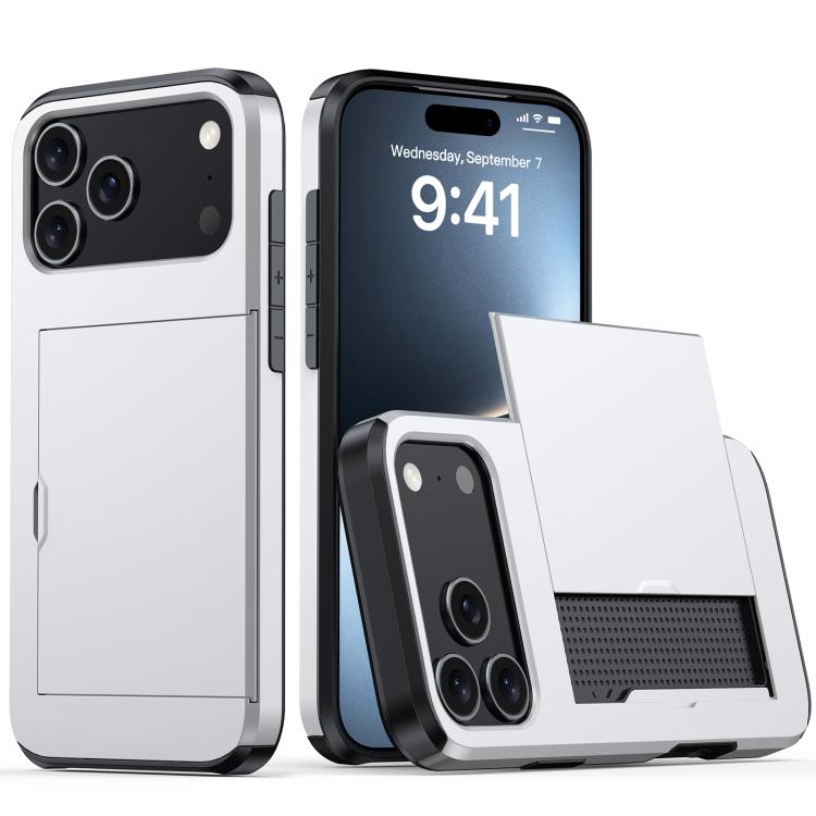 For iPhone 17 Pro Shockproof Armor Phone Case with Card Slot(Silver)