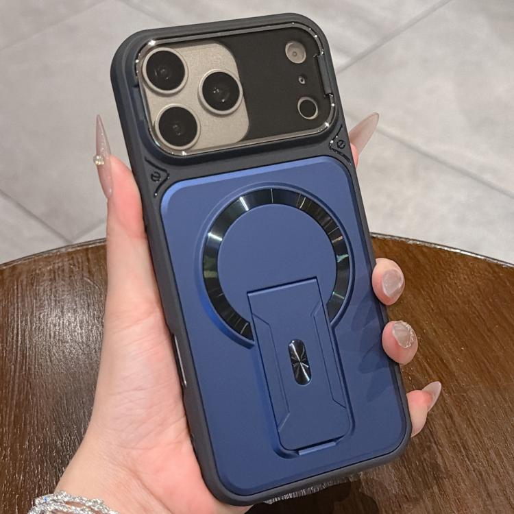 For iPhone 17 Pro Shockproof Lens Cover Magnetic Phone Case with Hidden Holder(Blue)