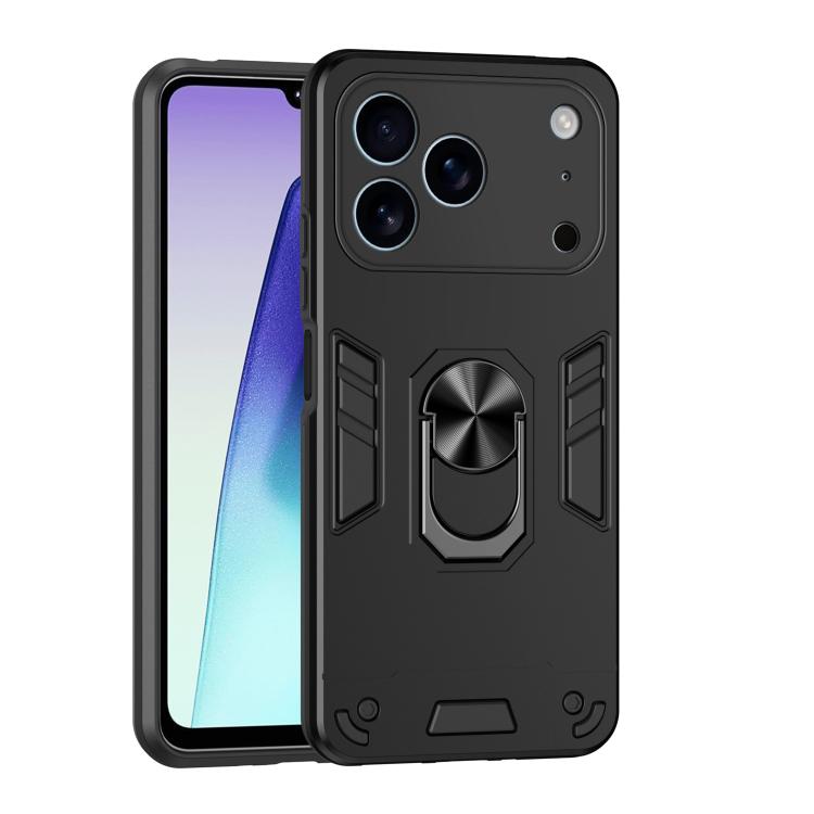 For iPhone 17 Pro Shockproof Metal Ring Holder Phone Case(Black)
