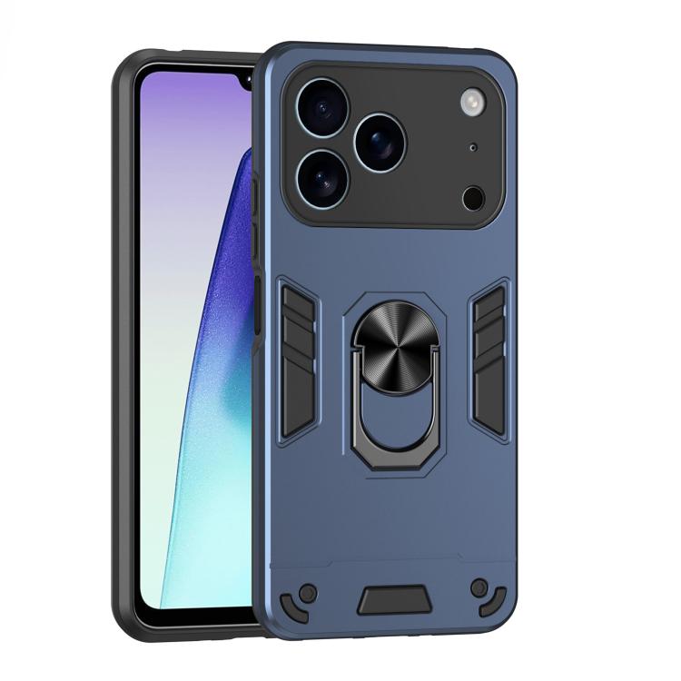 For iPhone 17 Pro Shockproof Metal Ring Holder Phone Case(Blue)