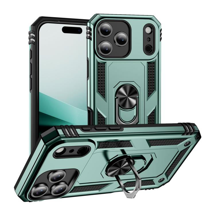For iPhone 17 Pro Shockproof TPU Hybrid PC Phone Case with Holder(Dark Green)
