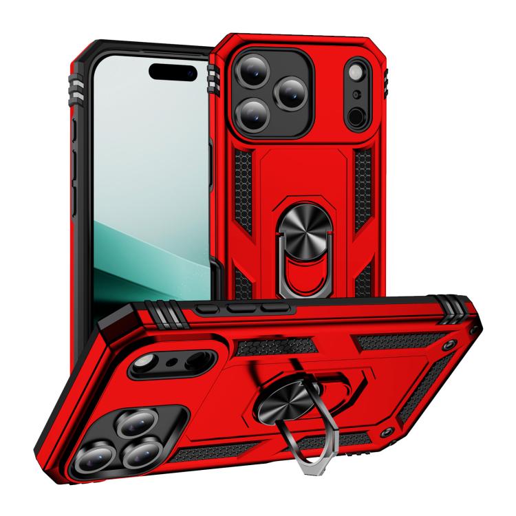 For iPhone 17 Pro Shockproof TPU Hybrid PC Phone Case with Holder(Red)