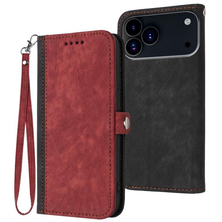 For iPhone 17 Pro Side Buckle Double Fold Hand Strap Leather Phone Case(Red)