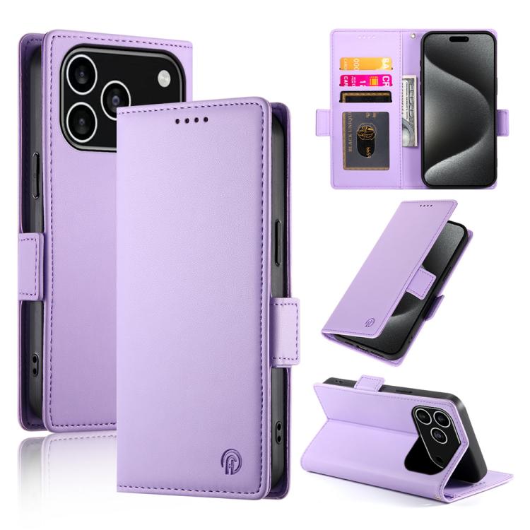 For iPhone 17 Pro Side Buckle Magnetic Frosted Leather Phone Case(Purple)