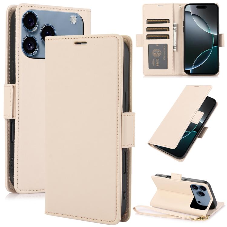 For iPhone 17 Pro Side Buckle RFID Anti-theft Leather Phone Case(Apricot)