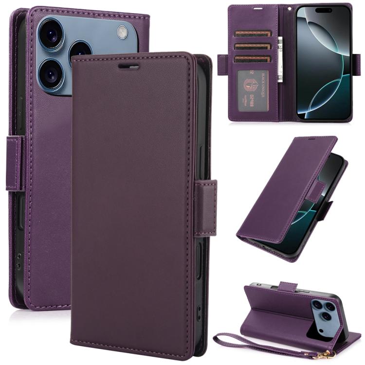 For iPhone 17 Pro Side Buckle RFID Anti-theft Leather Phone Case(Dark Purple)