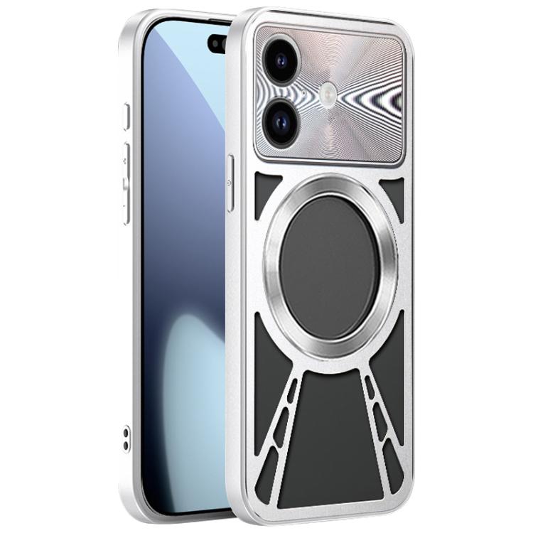 For iPhone 17 Pro Silicone Cooling Hollow Metal MagSafe Phone Case(Silver)